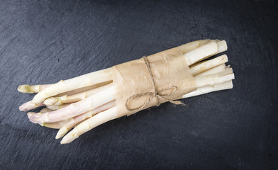 White Asparagus (close-up shot) on slate