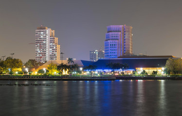 Landscape of building view at night in bangkok thailand