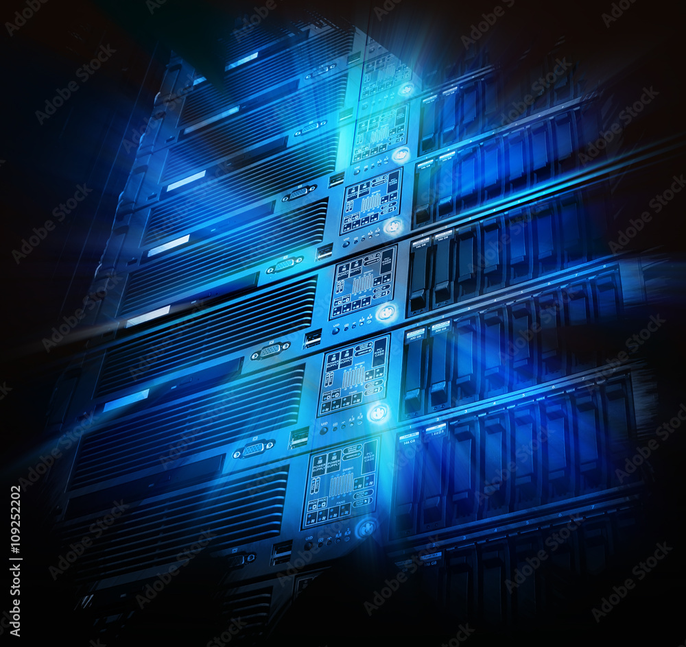 Aufkleber glowing thread cables in the disk storage supercomputer data center