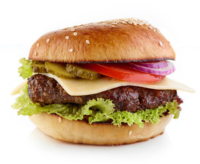 Cheeseburger on white background - obrazy, fototapety, plakaty