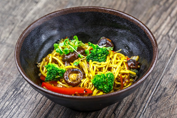 Vegetables in Teriyaki sauce garnish bean noodles