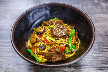Duck sauce garnish pad thai egg noodles.Beef Szechuan garnish egg noodles
