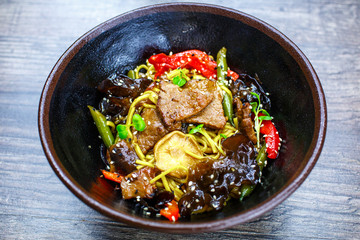 Beef Teriyaki sauce garnish bean noodles
