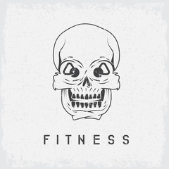 skull with kettlebells in eyes grunge fitness concept