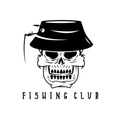 fishing club emblem with skull in panama hat