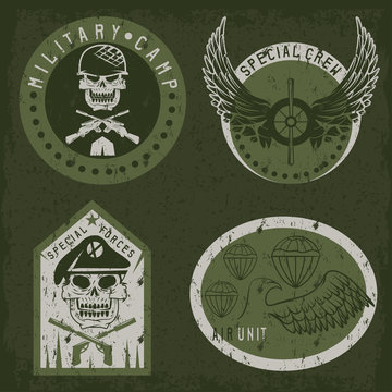 Special unit military grunge emblem set vector design template