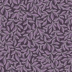 Seamless pattern with violet and pink leaves on dark background.