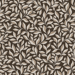 Abstract beige seamless pattern with leaves. - 109253889