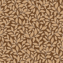 Abstract beige seamless pattern with leaves.