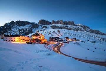 Winter twilight in Passo Pordoi, Dolomites, Italy - 109254293