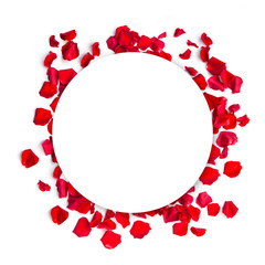 Romantic red rose petals circle background