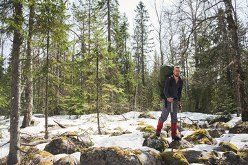 Portrait of a tourist in the woods