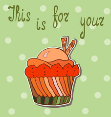 card with hand-drawn cupcake