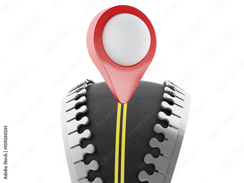 Poster 3d zipper open with road and map pointer
