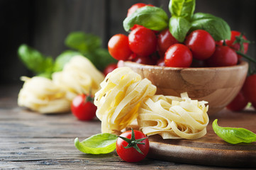Concept of italian food with pasta and tomato