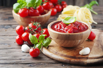 Italian homemade sauce with tomato and basil