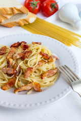 Spaghetti carbonara with a bacon