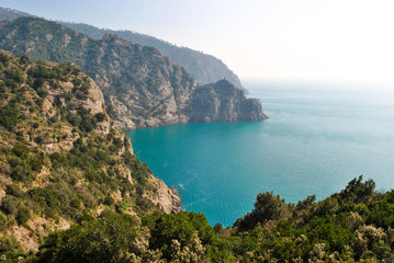 Fototapeta na wymiar Scenic landscape from a track across the promontory of Portofino