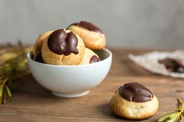 cheese profiteroles with chocolate