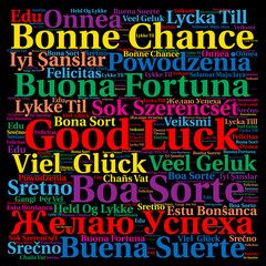 Good luck in different languages word cloud 