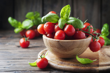 Concept of vegetarian food with tomato and basil