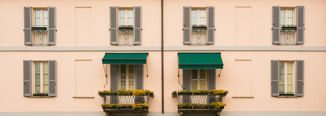 Facade of a typical residential apartment in Italy