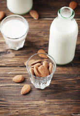 Vegan Almond milk on the vintage table
