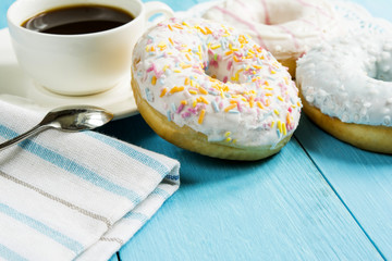 Trio round sweet donuts