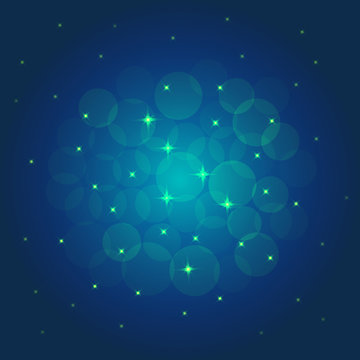 Colored abstract background with stars end circles. Bright green flash colors.