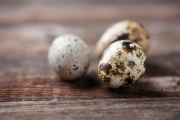 Fototapeta premium Group of quail eggs on thewooden background