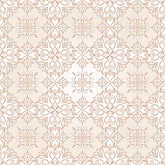 Filigree seamless  texture on beige background.