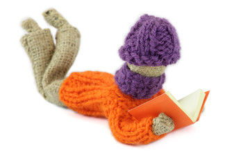 Boy reading crafts burlap