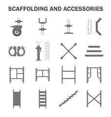Scaffold component part vector icon also called scaffold or staging. That is ringlock system type. Use as temporary structure to support work in construction, maintenance and repair of building etc.