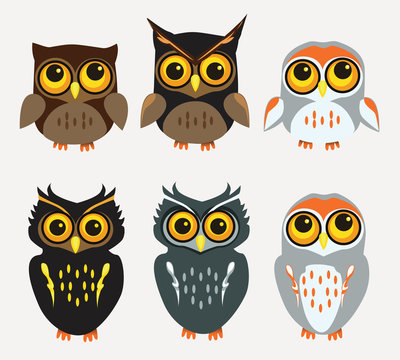 Vector Set of Thanksgiving Themed Owls