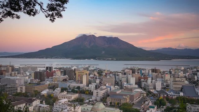 Kagoshima, Japan with Sakurajima Volcano.