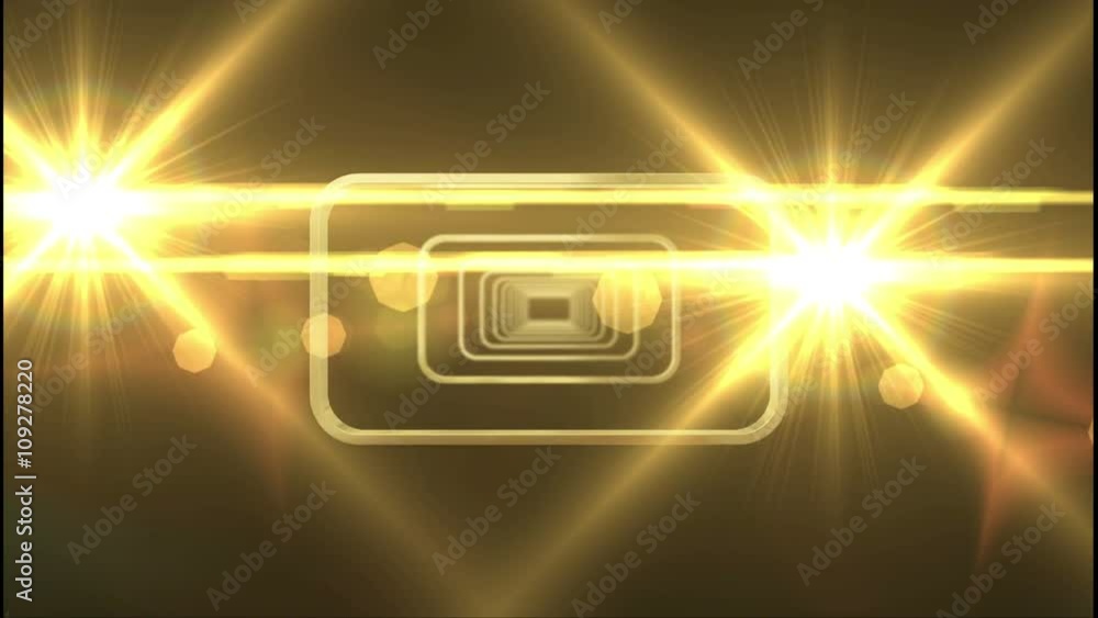 Poster seamless looping animation of spinning golden frames including alpha matte
