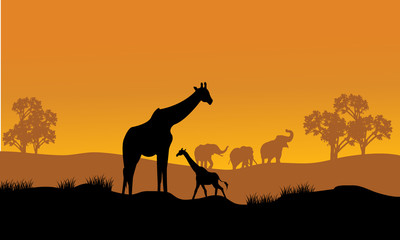 Fototapeta na wymiar Wild african animals silhouettes