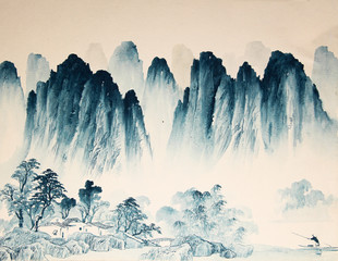 Chinese landscape watercolor painting