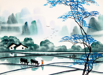 Chinese landscape watercolor painting
