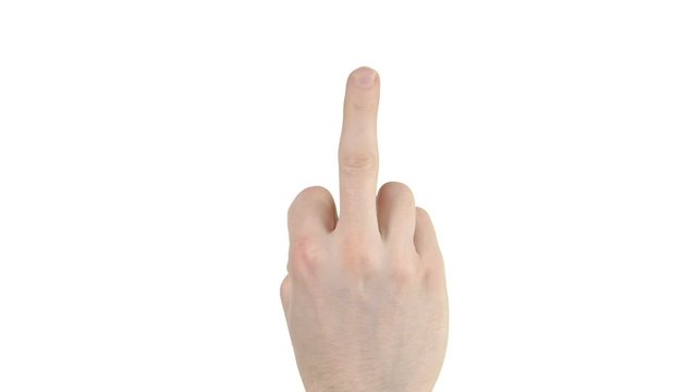 Two shots of a man raising his middle finger. The second shot blurs the finger.