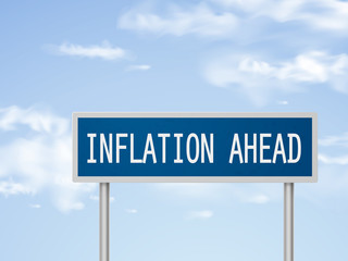 3d illustration inflation ahead road sign
