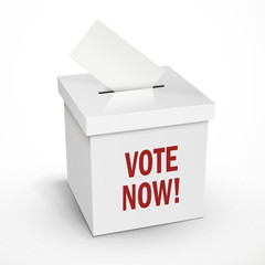 vote now words on the 3d white voting box