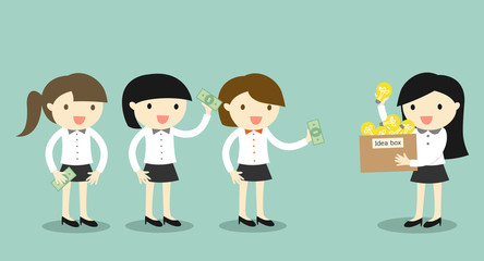 Business concept, Businessman woman is selling her idea to another business women. Vector illustration.