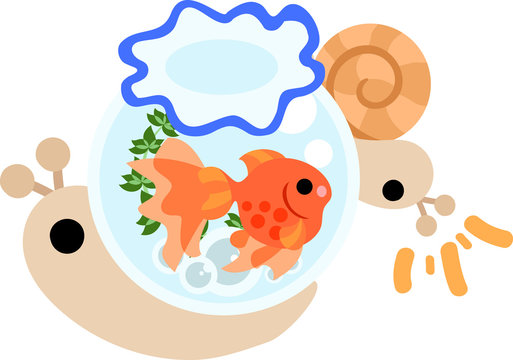 My original illustration of pretty snails and a goldfish
