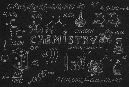 Hand drawn science laboratory icons sketch.