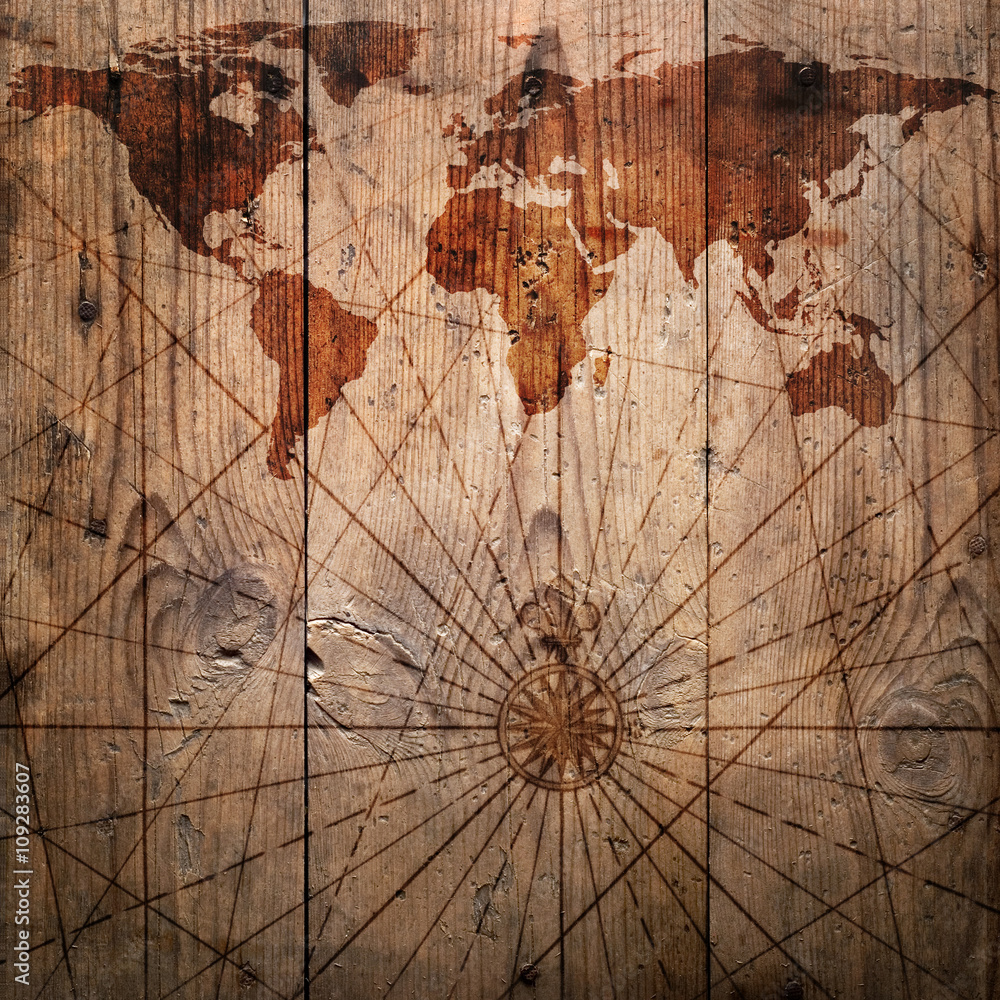 Poster world map vintage pattern for wood background. elements of this image furnished by nasa.