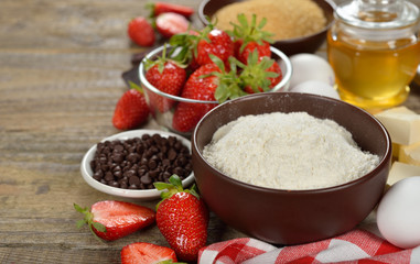 Ingredients for baking strawberries cake
