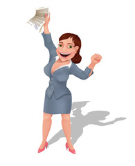 Businesswoman rejoices at profitable contract
