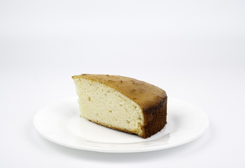 Home-baked cake on a white background