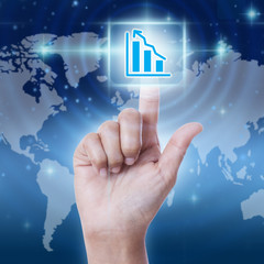 hand pressing growth graph sign icon on virtual screen. business concept